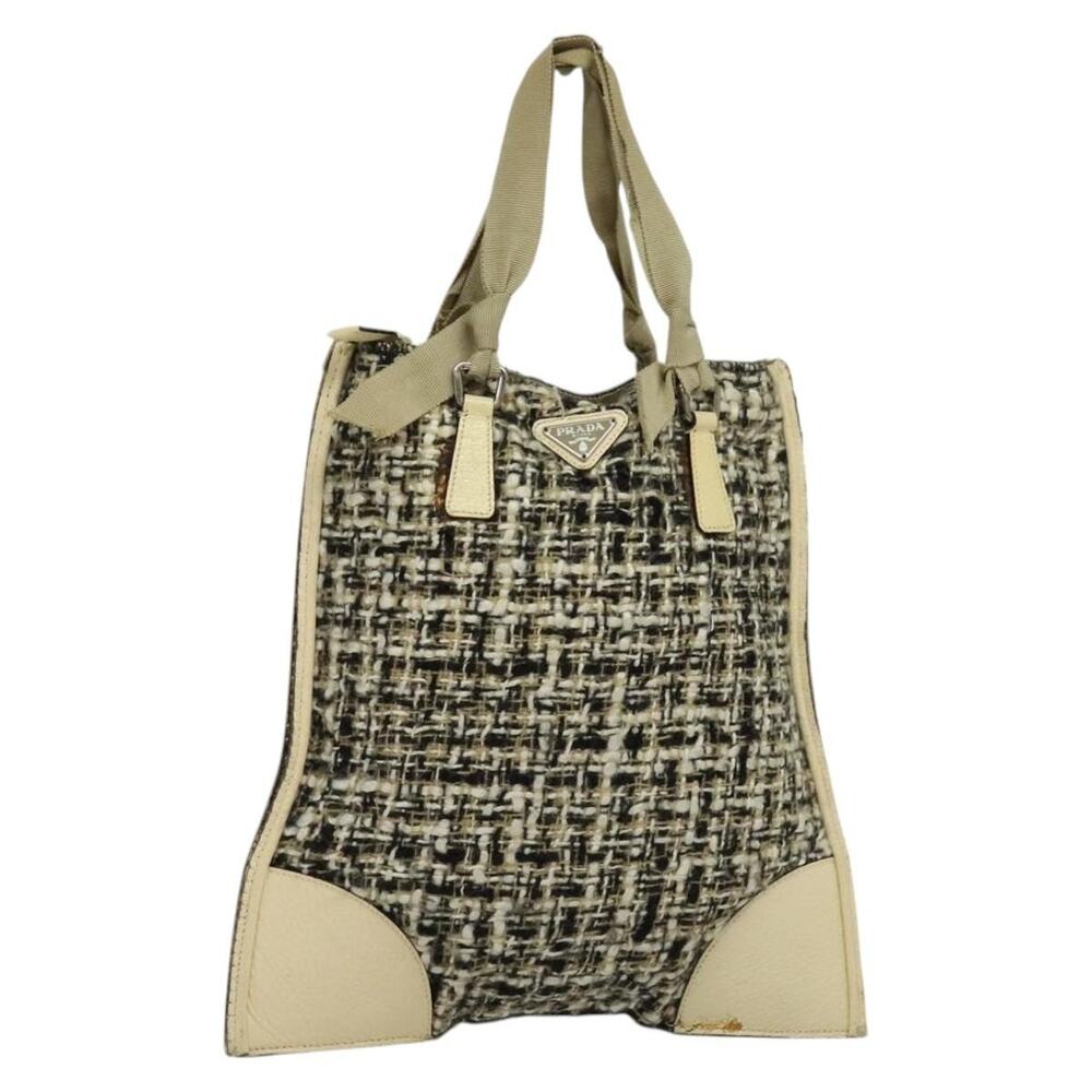 Prada Tweed Leather Handbag Beige
